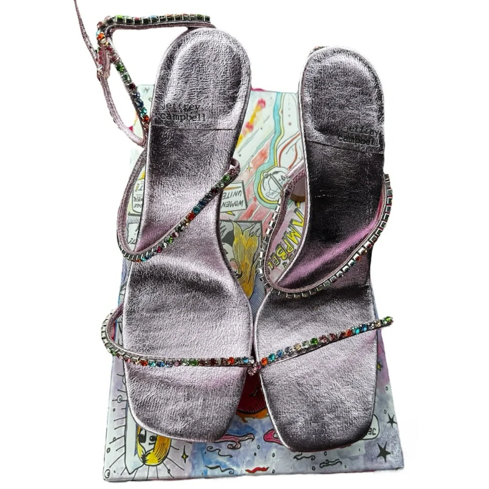 Jeffery Campbell Free People Gatsby Colorful Rhinestone Lilac Heels Size 8 - Picture 4 of 5